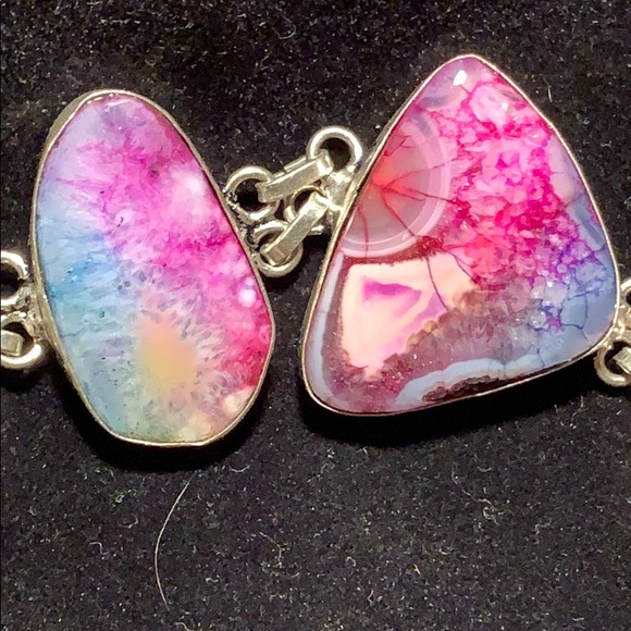 Sterling Silver handmade bracelet w/laced agate - Picture 2 of 8